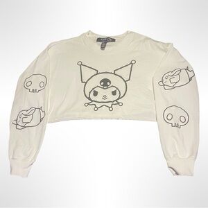 Forever 21 Sanrio Kuromi Logo Crop Top‎ Long Sleeve White/Cream Size M cute emo